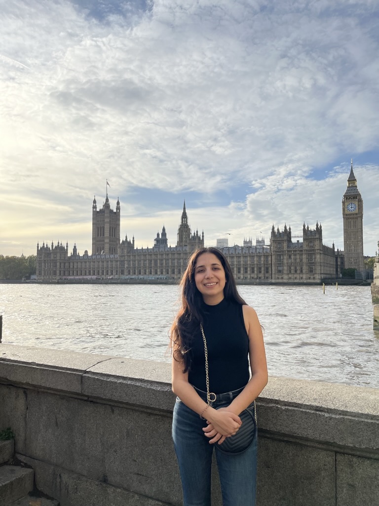 Sevinj in London in front of Big Ben